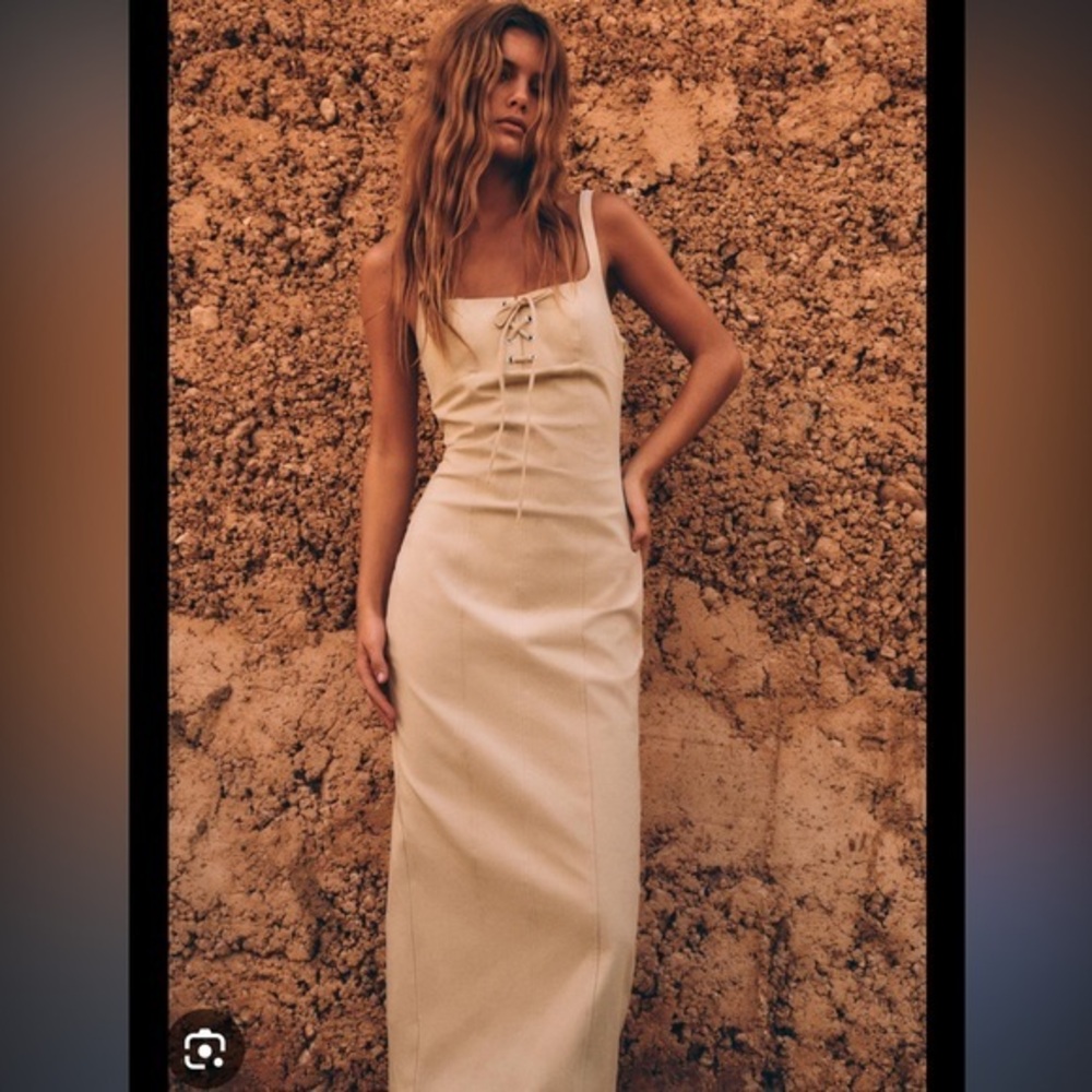 Zara Cream Lace-Up Column Midi Dress